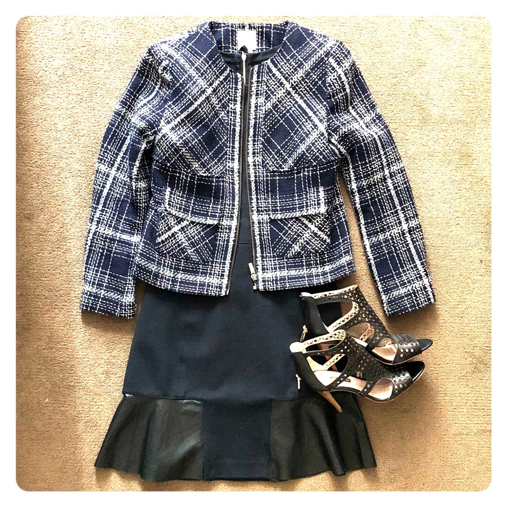 Zip front tweed jacket. Dress up or down.